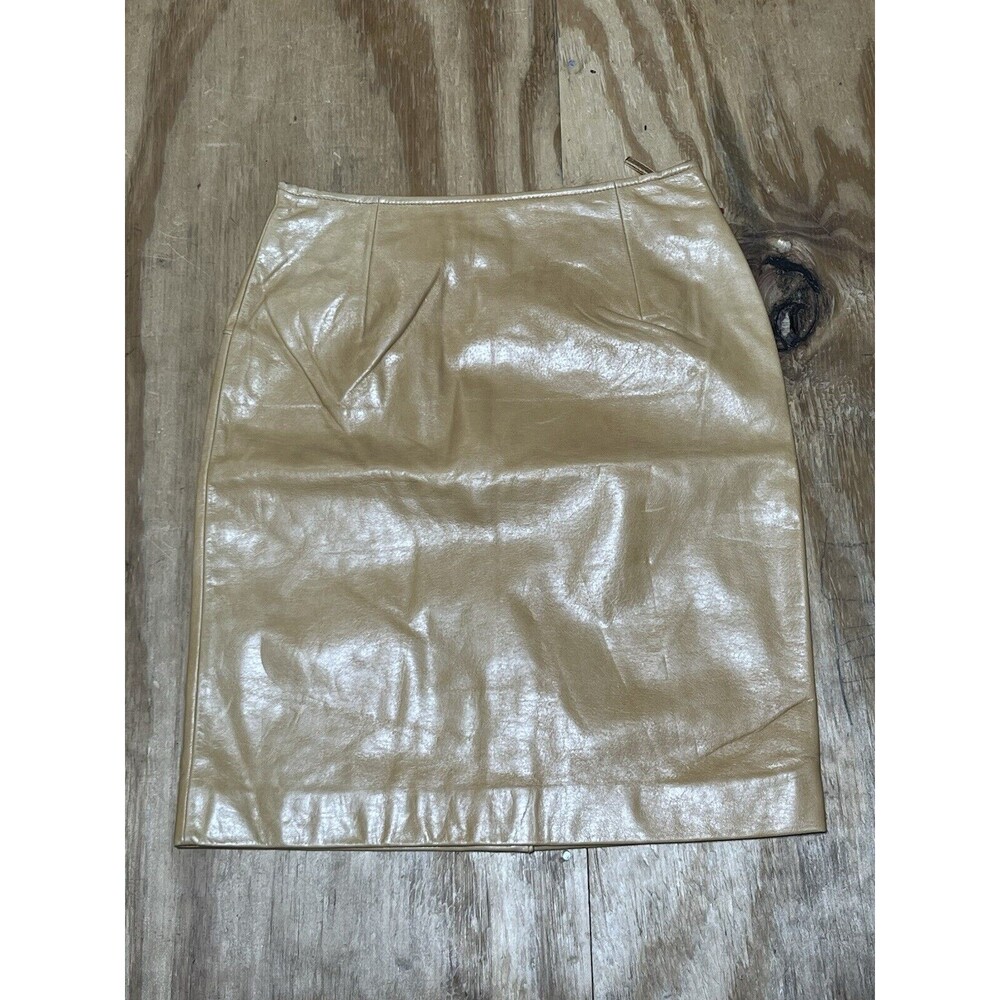 Trek New York Genuine Leather Skirt Women 4 Honey @G44 Pleated Zip
